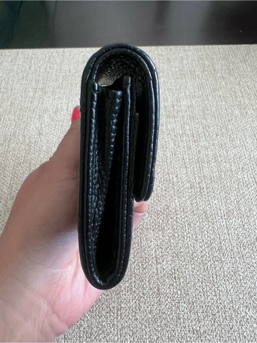 Authentic CHANEL Black Quilted Caviar Leather Small Flap Wallet with Silver CC